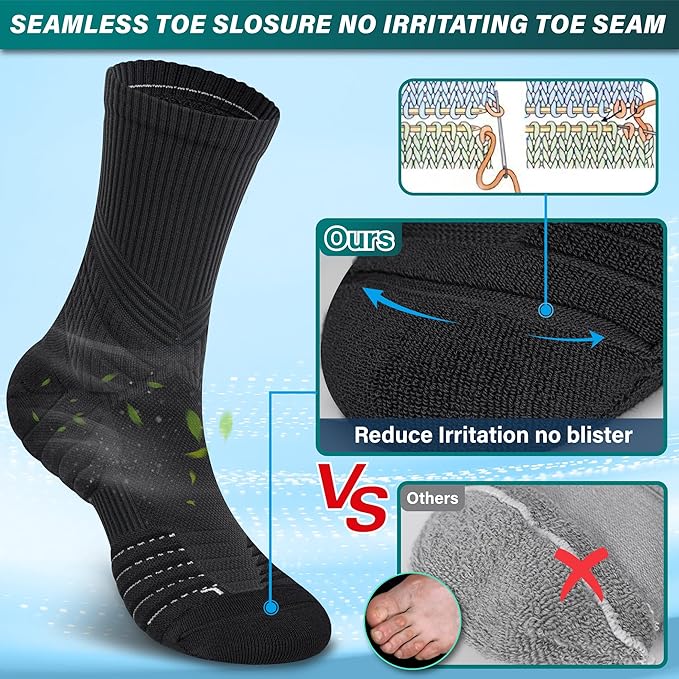 Hylaea Compression Running Socks for men, Coolmax Anti-Blister Cushion Crew Socks for Athletic, Moisture Wicking & Seamless-FlexoryFit