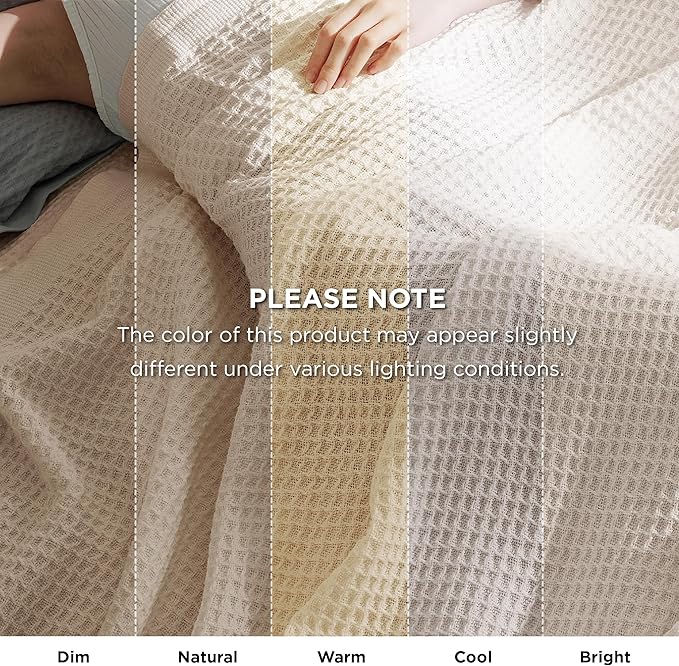 Bedsure 100% Cotton Blanket King Size for Bed - Breathable and Soft, Waffle Weave Blanket for Summer, Thick Cozy Fall Blankets for Women Gift, Khaki (a Little Bit Yellow), 104x90 inches
