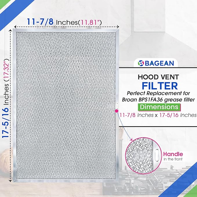 Bagean Stove Hood Vent Filter 11.8" x 17.35" BPS1FA36 Compatible with Broan Range Hood Filter Replacement - Fit's Allure Range Overhead Aluminum Screen - Blocks Grease & Filters Over Oven Air (1-Pack)