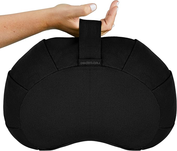 Retrospec Sedona Zafu Meditation Cushion Filled w/Buckwheat Hulls - Yoga Pillow for Meditation Practices - Machine Washable 100% Cotton Cover & Durable Carry Handle, Crescent, Black-FlexoryFit