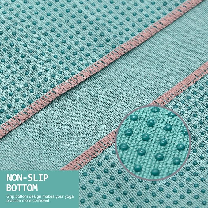 Eunzel Yoga Towel,Hot Yoga Mat Towel with Grip Dots Sweat Absorbent Non-Slip for Hot Yoga, Pilates and Workout 24" x72", Dark Cyan-FlexoryFit