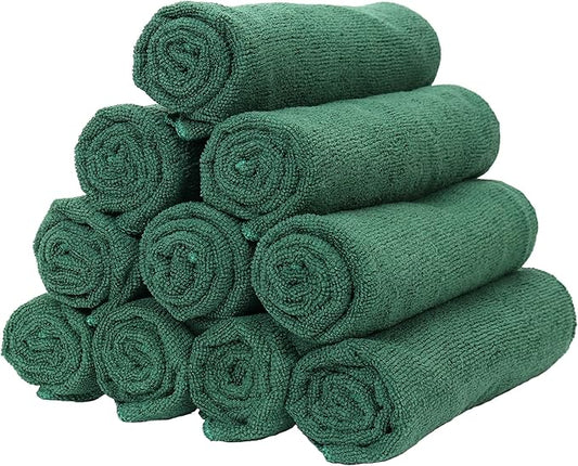 Arkwright Microfiber Gym Towel - Pack of 12 - Super Soft, Quick Dry Workout Sweat Towels, 300 GSM Lightweight & Absorbent for Sports, Working Out, Yoga, and Spa, 16 x 27 in, Hunter Green-FlexoryFit