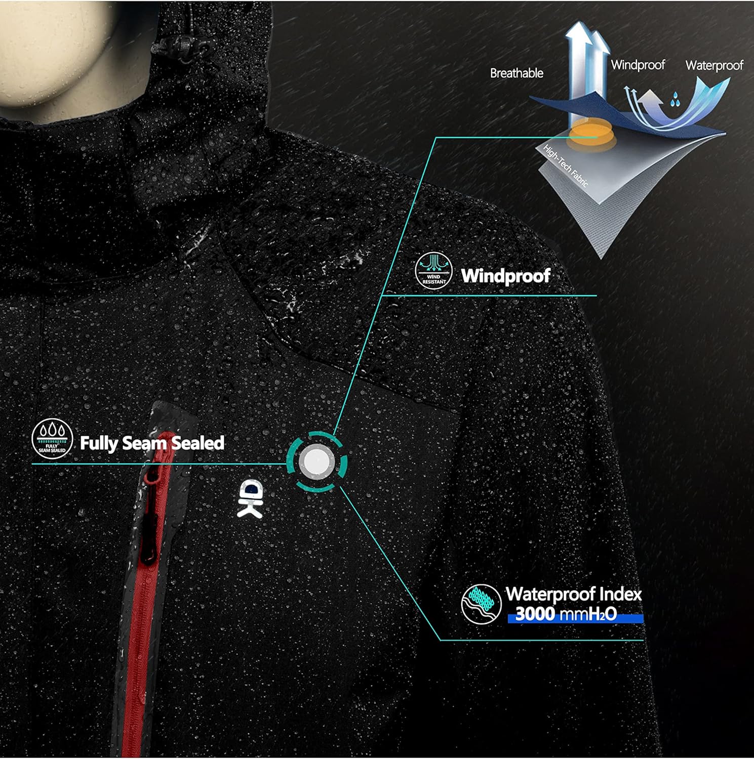 Little Donkey Andy Men's Waterproof Rain Jacket Outdoor Lightweight Hooded Raincoat for Hiking Golf Travel Fishing