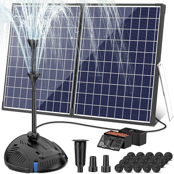 NFESOLAR Solar Fountain Pump with Pond Filter, 50W All-in-one Solar Powered Filter Fountain with 580 GPH Submersible Pump for Outdoor Ponds, Fish Tank, Pool, Garden Waterscape N3305