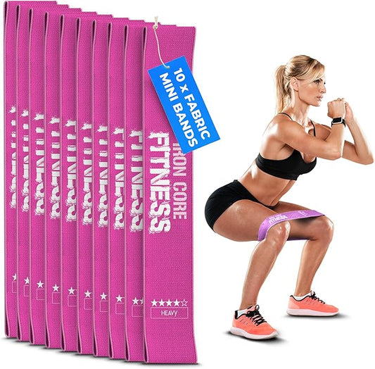 Fabric Mini Resistance Bands Sets for Trainers, Bootcamp, Gym for Men and Women in Fun Colors - Ebook, Videos and Workout Chart Included by Iron Core Fitness-FlexoryFit