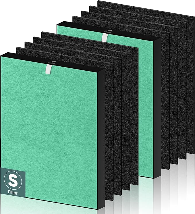 C545 True HEPA Replacement Filter S Compatible with Winix C545 Air Purifier 1712-0096-00 and 2522-0058-00, 2 x Green H13 True HEPA Filter + 8 x Black Activated Carbon Filters