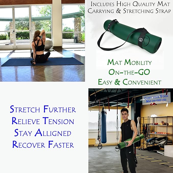 Tatago Hot Yoga Mat Non Slip-Professional Grade Natural Rubber Yoga Mat, Pliates Mat, Stretching Mat or exercise mats for home workout. Nonslip for Hot and Sweaty Classes. Includes Yoga Strap for Carrying and Stretching too.-FlexoryFit