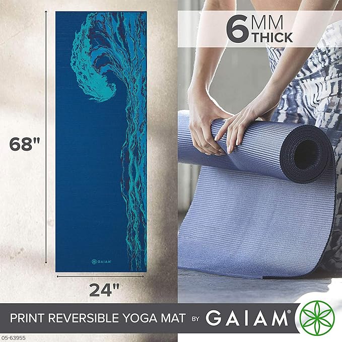 Gaiam Yoga Mat - Premium 6mm Print Reversible Extra Thick Non Slip Exercise & Fitness Mat for All Types of Yoga, Pilates & Floor Workouts (68" x 24" x 6mm Thick)-FlexoryFit