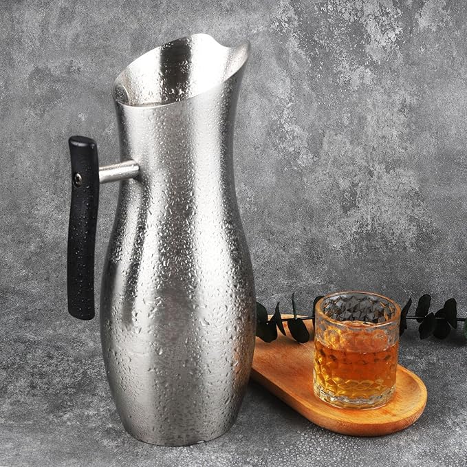 70oz Alkaline Water Pitcher Carafe Stainless Steel Drinking Jug with Ice Guard and Handle Polished Metal Pitcher Jar for Cold Drinking by GWENBHMTOOL
