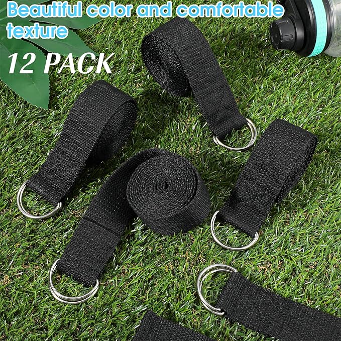 12 Pcs Yoga Strap 6Ft Exercise Stretch Bands for Flexibility with Adjustable Metal D Ring Buckle Loop Stretch Strap Non Elastic Yoga Belt Yoga Exercise Adjustable Straps for Pilates-FlexoryFit