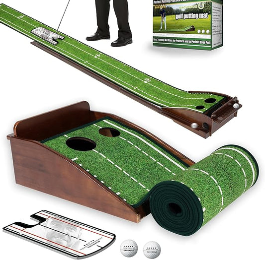 Putting Green Indoor Mat Outdoor Golf Putting Mat with Automatic Ball Return - Ideal for Home, Office, and Outdoor Use