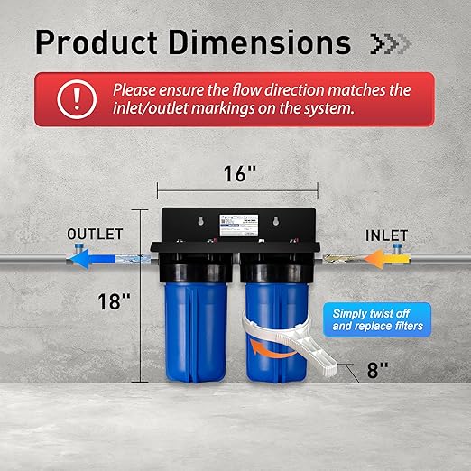 iSpring WGB21BM 2-Stage Whole House Water Filtration System, 10” x 4.5” Carbon Block and Iron & Manganese Reducing Filters, 1" Ports