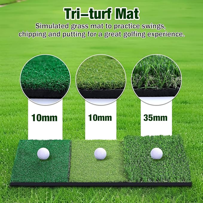 MoKo Golf Net with Practice Mat, 10 x 7 ft Golf Hitting Net for Outdoor Indoor Backyard Driving Chipping Swing Training, All-in-One Multi-Target Training Aid Practice Nets with Tri-Turf Mat
