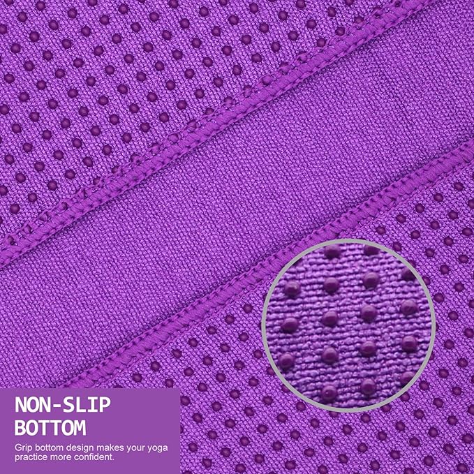 Eunzel Yoga Towel,Hot Yoga Mat Towel with Grip Dots Sweat Absorbent Non-Slip for Hot Yoga, Pilates and Workout 24" x72", Purple-FlexoryFit