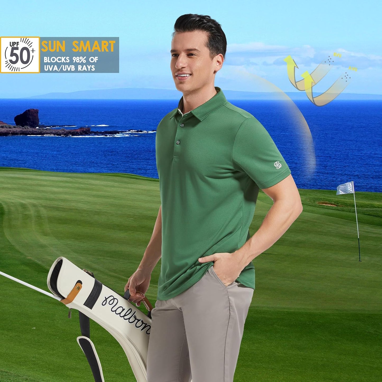 Mens Golf Shirt Short Sleeve Moisture Wicking Dry Fit Performance Solid Casual Pique Collared Golf Polo Shirts for Men