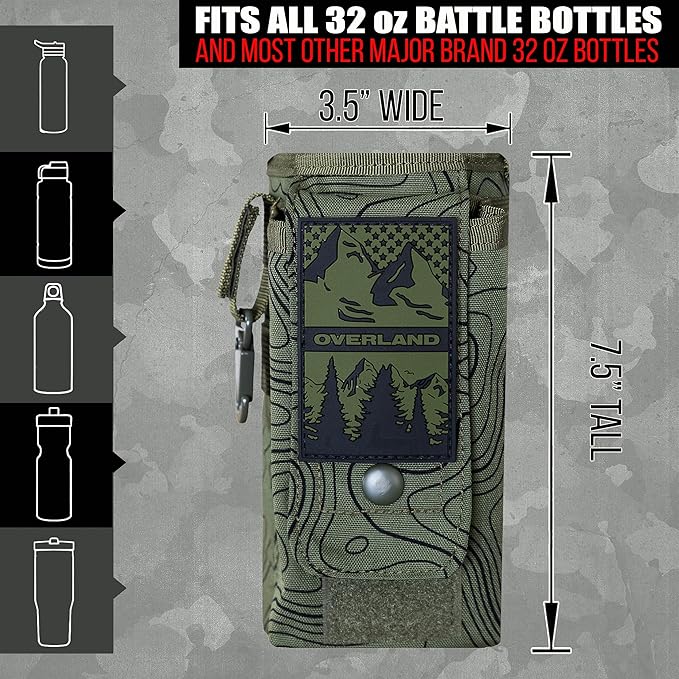 Iron InfideI Battle Bottle Sleeve - 64 oz and 32 oz Water Bottle Sleeve Only for Half Gallon 1L Steel Water Bottle | Rugged Cover with Molle for Versatile Design with Storage for Phone, Wallet & Keys-FlexoryFit