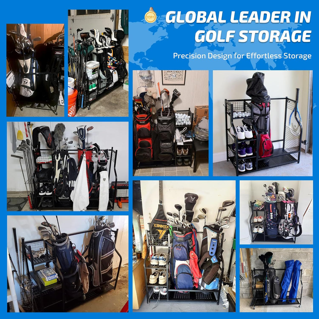 PLKOW Golf Bag Storage Garage Organizer, Extra Large Size Golf Bag Storage Stand and Golf Equipment Rack for Garage,Shed, Basement