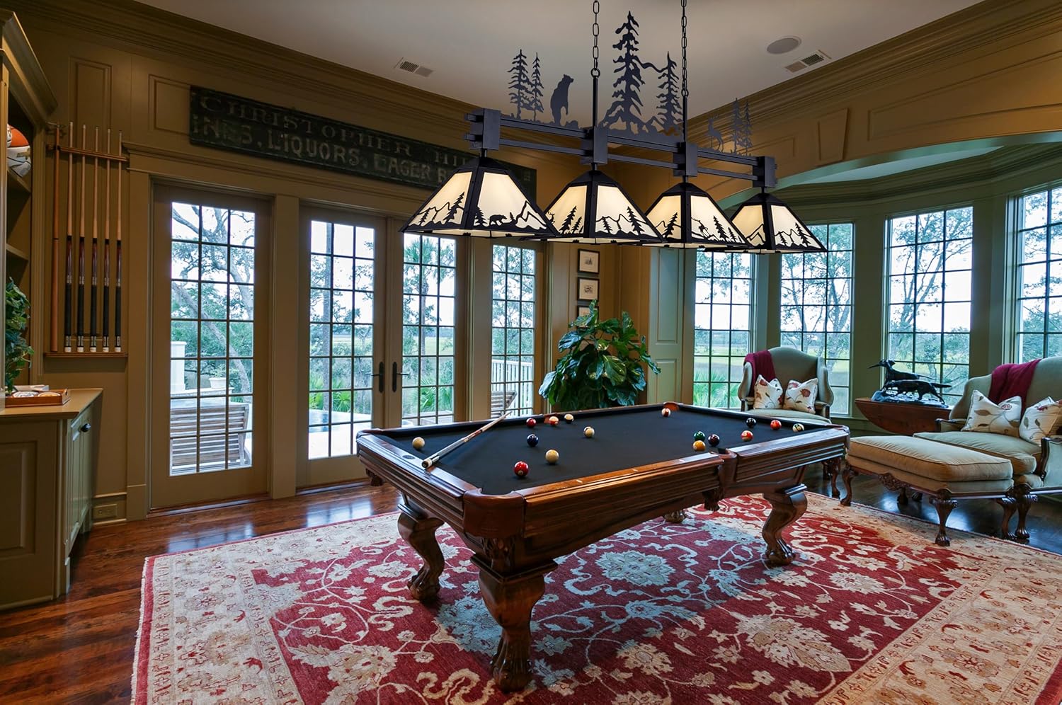 TOCHIC Vintage Pool Table Light, 62 inch Tiffany Bear Billiard Pool Table Lights, 4 Lights Rustic Farmhouse Billiard Hanging Light Fixture for 7 to 9 ft Snooker Table, Game Room, Man Cave, Kitchen