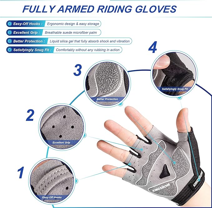 KINGSBOM Breathable Cycling Gloves, Shock-Absorbing Bike Gloves with Light Silicone Gel Pad, Anti-Slip Bicycle Gloves for Men and Women-FlexoryFit