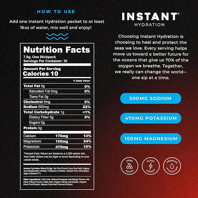 Instant Hydration Electrolytes Powder Packets - Mango Pineapple Drink Mix - Zero Sugar - Keto, Vegan, Gluten-Free, Non-GMO - Boost Recovery, Brain Health, Muscle & Tissue Support- 30 Sticks-FlexoryFit
