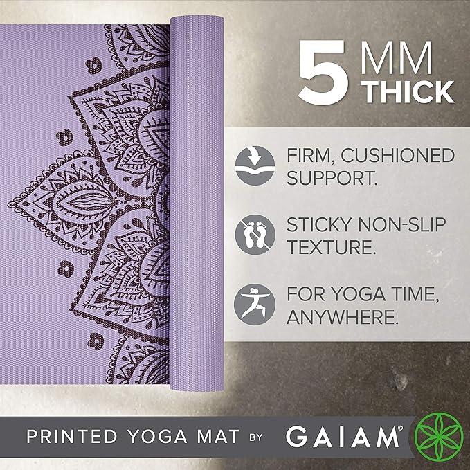 Gaiam Yoga Mat - Premium 5mm Print Thick Non Slip Exercise & Fitness Mat for All Types of Yoga, Pilates & Floor Workouts (68" x 24" x 5mm)-FlexoryFit