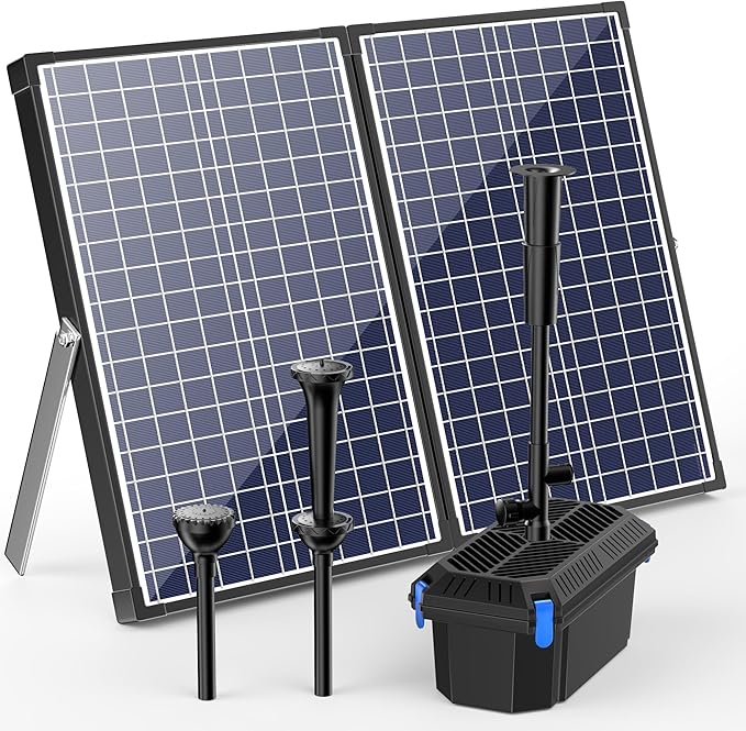 Biling Solar Pond Pump with Pond Filter, 70W Solar Panel, 660 GPH Solar Fountain Pump with Pond Filter Box Outdoor for Garden Ponds Water Feature Waterfall Pool
