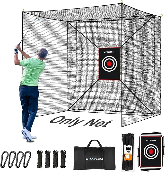 Storgem Golf Batting Cage Net with Extra Striking Net, Net Only, Heavy Duty Golf Hitting Practice Net, Backyard Batting Cage for Sports Training