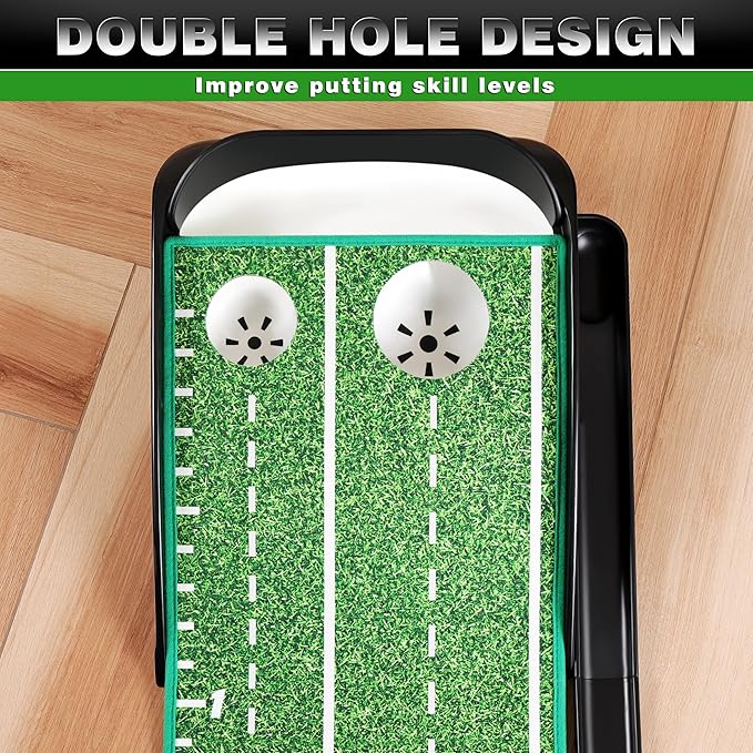 CHAMPKEY Dual-Hole Golf Putting Green Indoor with 3 Golf Putting Gates - Improves Putting Accuracy and Skill Levels Golf Putting Mat - Ideal for Indoor and Outdoor Training
