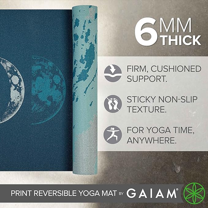 Gaiam Yoga Mat - Premium 6mm Print Reversible Extra Thick Non Slip Exercise & Fitness Mat for All Types of Yoga, Pilates & Floor Workouts (68" x 24" x 6mm Thick)-FlexoryFit