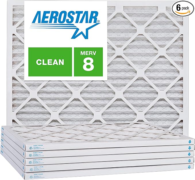 Aerostar 8x20x1 MERV 8, Pleated Air Filter, Box of 6, Made in the USA by AirFiltersDelivered