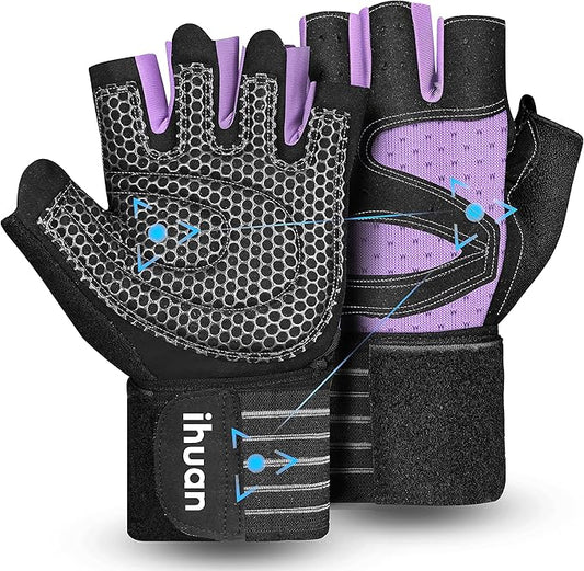 ihuan Ventilated Weight Lifting Gym Workout Gloves with Wrist Wrap Support for Men & Women, Full Palm Protection, for Weightlifting, Training, Fitness, Hanging, Pull ups-FlexoryFit