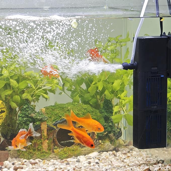 Aquarium Filter Water Flow Adjustable for 55-200 Gallon Fish Turtle Tank 400GPH Biochemical Filtration 4in1 Submersible Internal Powerful Pumps & Filters Keep Freshwater Saltwater Crystal Clear Large