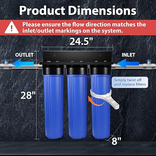 iSpring Whole House Water Filter System, Reduces Iron, Manganese, Chlorine, Sediment, Taste, and Odor, 3-Stage Iron Filter Whole House, Model: WGB32BM