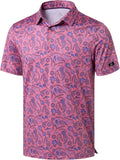 Obla Mens Golf Polo Shirts Short Sleeve Dry Fit Performance Moisture Wicking Casual Print Collared Golf Shirts for Men
