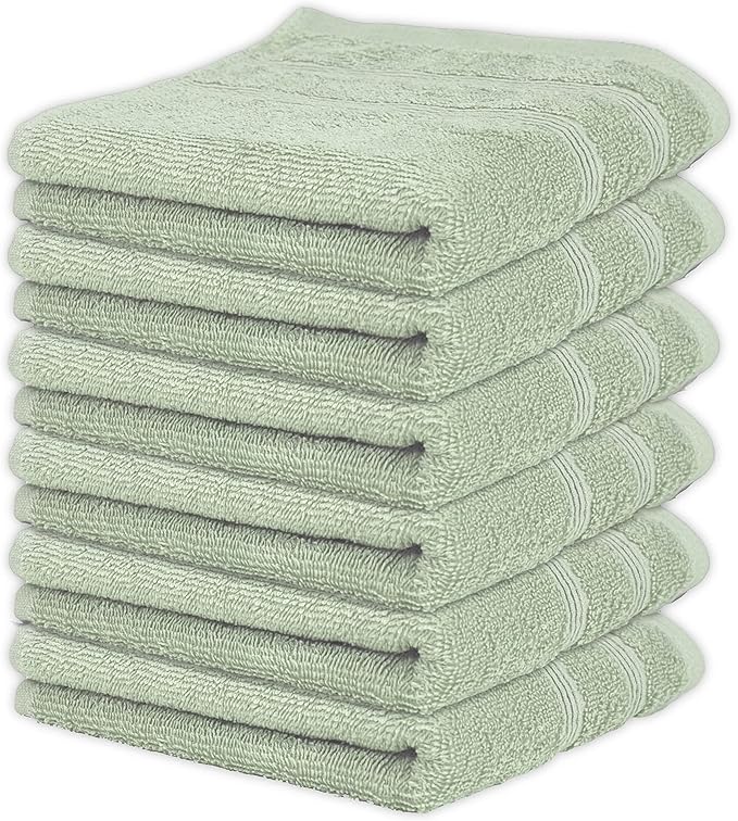 Kaufman - Premium Hand Towels Set for Bathroom, Spa, Gym, and Face Towel 100% Cotton Ring Spun, Ultra Soft Feel and Highly Absorbent Towels (SAGE Green, 6-PK)-FlexoryFit