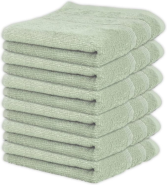 Kaufman - Premium Hand Towels Set for Bathroom, Spa, Gym, and Face Towel 100% Cotton Ring Spun, Ultra Soft Feel and Highly Absorbent Towels (SAGE Green, 6-PK)-FlexoryFit