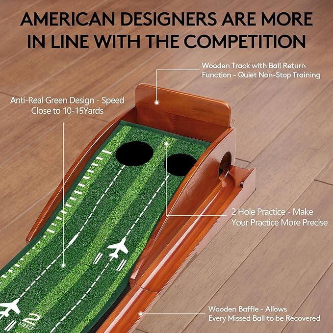 Putting Green Indoor Golf Putting Mat – Easy to Assemble with Automatic Ball Return, Wrinkle-Free Close to Real Green Speed, Suitable for Office, Recreation Room, Patio – Ideal Gift