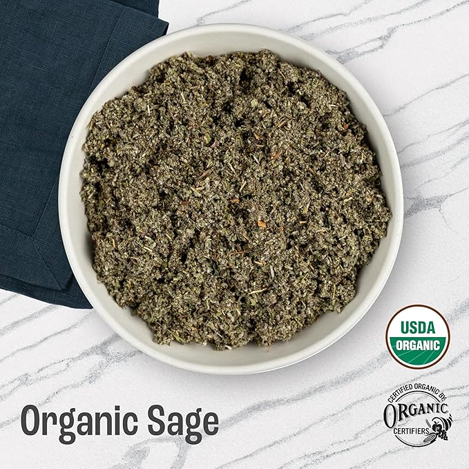 J Mac Botanicals, Organic Rubbed Sage (4 oz), Certified USDA Organic, Dried Rubbed Sage Leaf. Culinary Grade-excellent for sausage making, fresh Albanian harvest-FlexoryFit