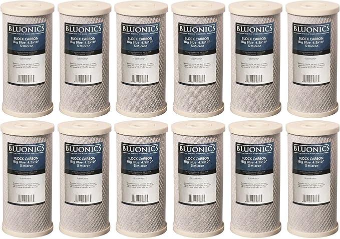 Bluonics Carbon Block Water Filters 12 pcs 4.5" x 10" Cartridges for Chlorine, Taste, and Odors CTO Activated Carbon Filtration Effective at removing Unpleasant Smells