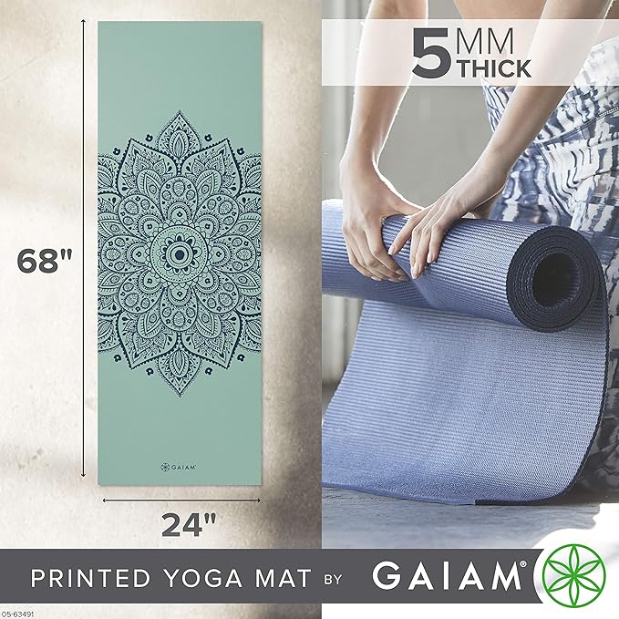 Gaiam Yoga Mat - Premium 5mm Print Thick Non Slip Exercise & Fitness Mat for All Types of Yoga, Pilates & Floor Workouts (68" x 24" x 5mm)-FlexoryFit