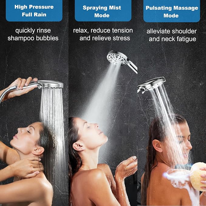Filtered Handheld Shower Head, 9 Spray Modes High Pressure, 3 Replacement - Image 8