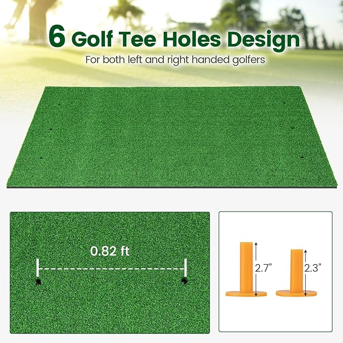 Tangkula Golf Hitting Mat, Artificial Turf Mat for Indoor/Outdoor Golf Practice Includes 2 Rubber Tees & 2 Alignment Sticks, Golf Training Mat for Home Backyard Garage