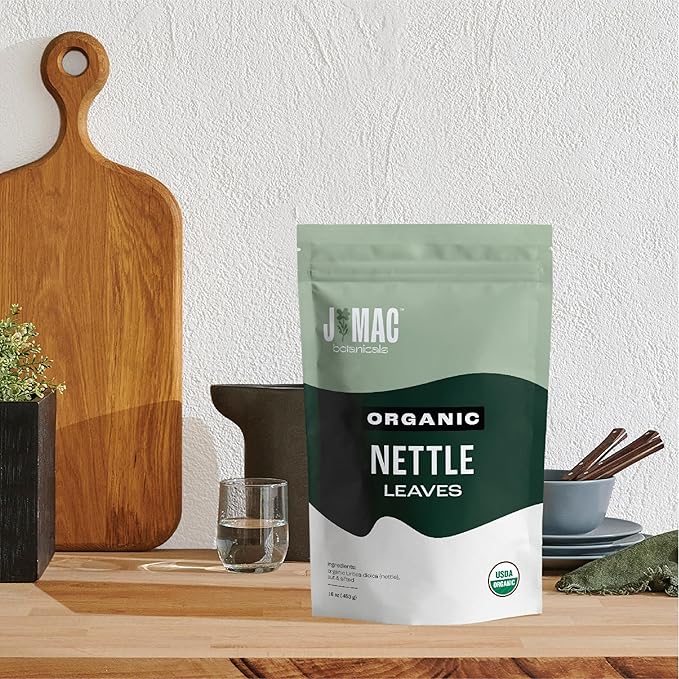 J MAC BOTANICALS Organic Nettle Leaf Herbal Tea - 16 oz (200+ Cups) Certified USDA Organic, Dried stinging nettle tea, 1 Pound Bulk Bag, Urtica dioica-FlexoryFit