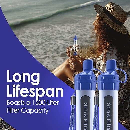 2 Pack Water Filter Straw - Water Purifying Device - Portable Personal Water Filtration Survival - for Emergency Kits Outdoor Activities and Hiking - Water Filter Camping Travel Survival Backpacking