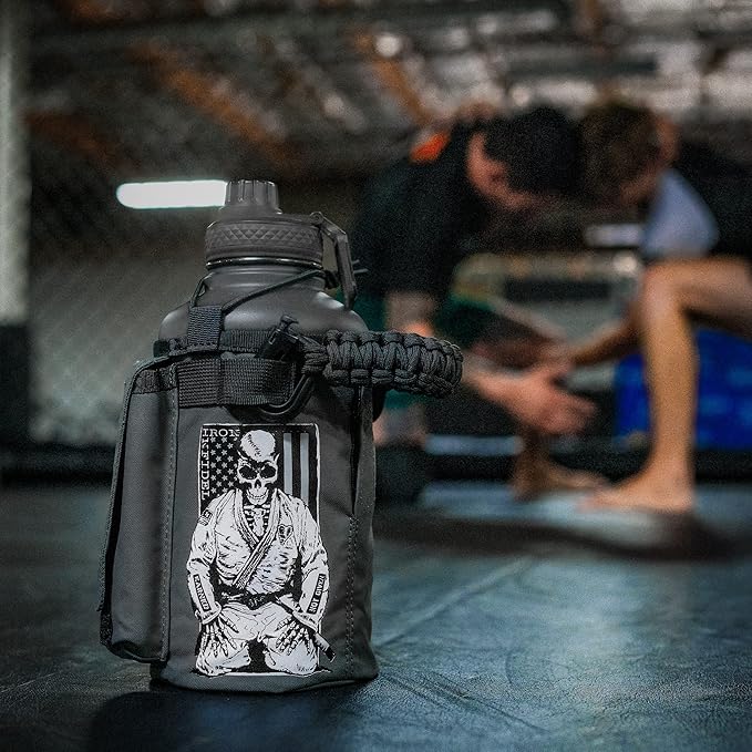 Iron Infidel Battle Bottle - Half Gallon Water Bottle Insulated, 64 oz Stainless Steel Water Jug with Handle - Gym Water Bottle for Men with Rugged Sleeve for Storage (Earned, Not Given 2 Liter)-FlexoryFit