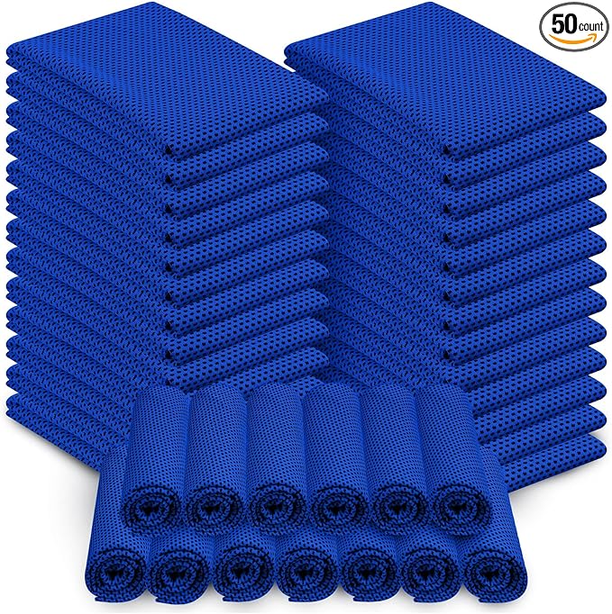 Shellwei 50 Pcs Cooling Towel 40 x 12 Inch Microfiber Workout Towels Breathable Chilly Towel Ice Cool Cold Towels Bulk Fast Drying Absorbent Sweat Rag for Neck Yoga Sports Golf Gym-FlexoryFit