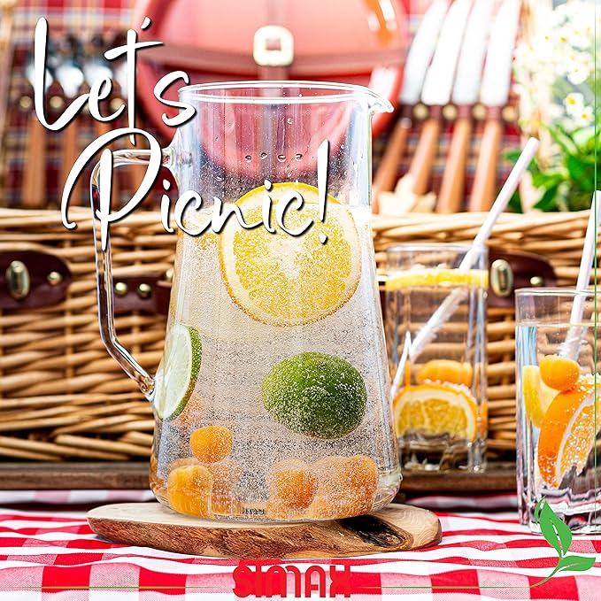 Simax Large Glass Pitcher With Spout, 2.5 Quart (80 Ounce) Borosilicate Glass Iced Tea Pitchers with Handle, Angled Cylinder Design, Glass Water Pitcher,