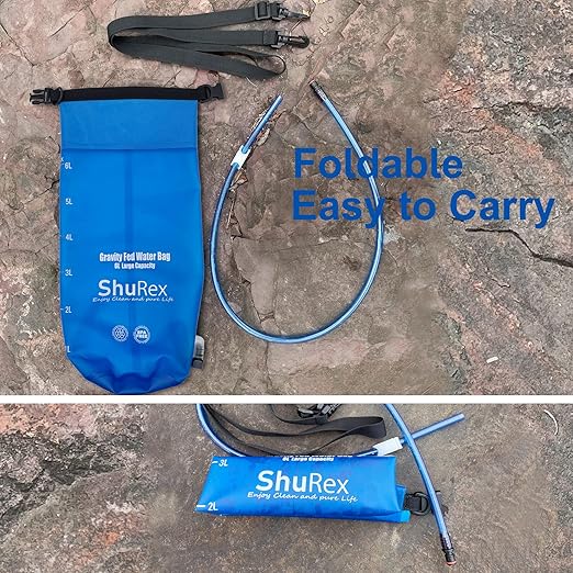 Gravity-Fed Water Bag for Sawyer Survival Water Filter Straw, 1.5 Gal Large Gravity Water Bladder Compatible with LifeStraw and Other Water Filter Straw, Foldable, BPA-Free (6L)
