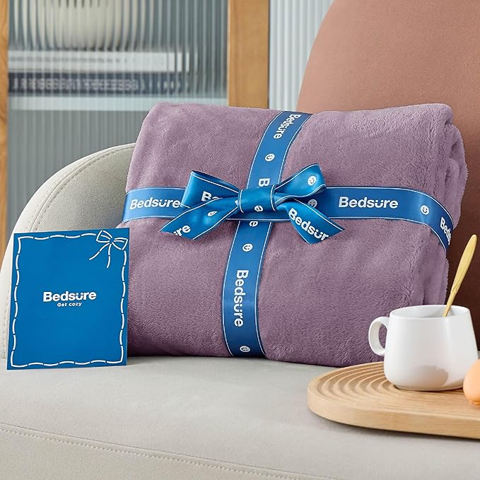 Bedsure Fleece Blankets Twin Size Fog Purple - 300GSM Lightweight Plush Fuzzy Cozy Soft Blanket for Bed, Sofa, Couch, Travel, Camping, 60x80 inches