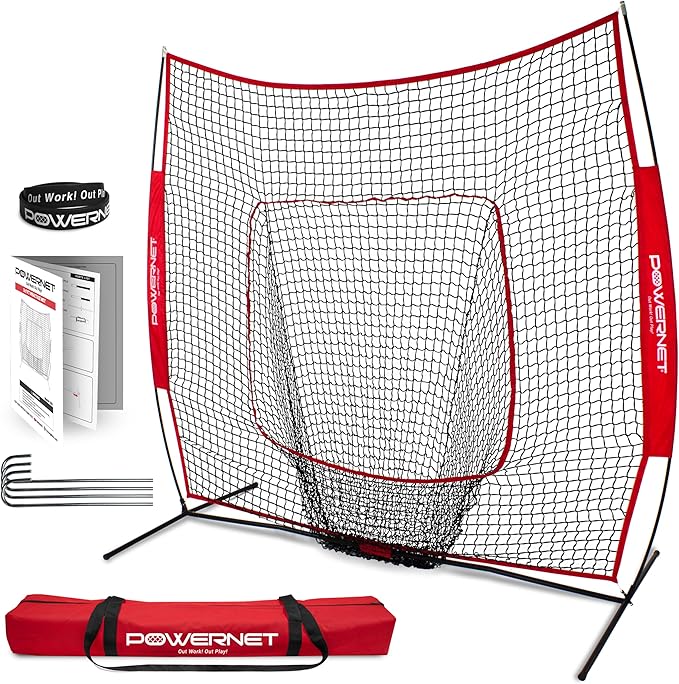 PowerNet Baseball Softball Practice Net 7x7 with Baseball Accessories for Practice Pitching, Batting & Fielding, Ball Caddy, Weighted Baseballs, Tee